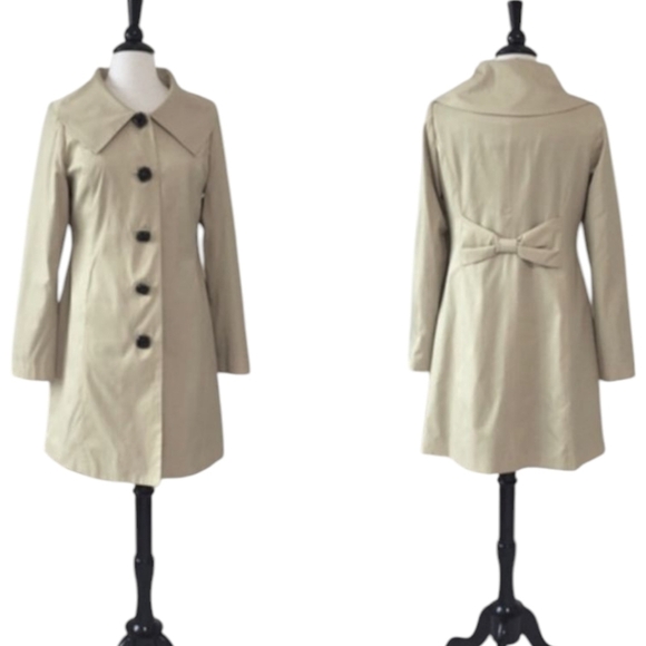Vertigo Paris Cream Trench Coat Designer Chic Bow Back Tailored Sz S - Picture 13 of 13
